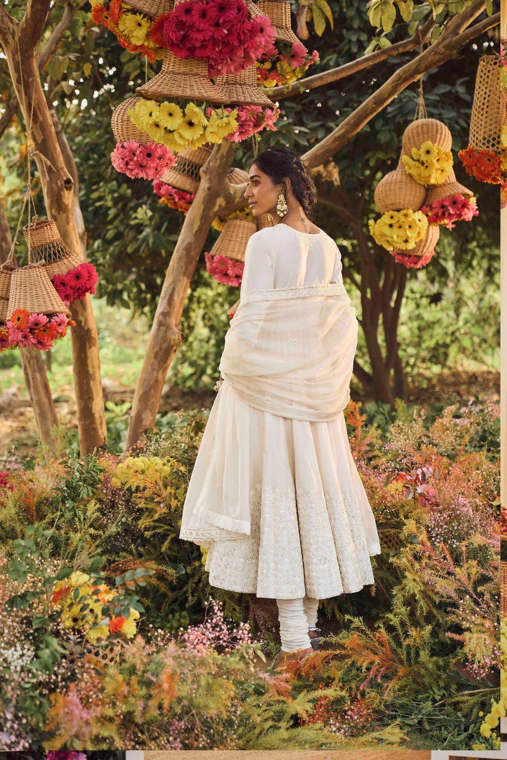 Ivory Anarkali With Organza Silk Dupatta