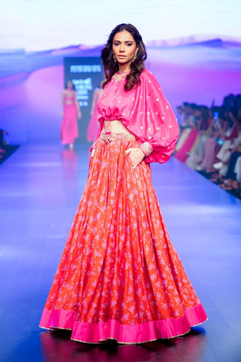 Gulaabi Gulaal Silk Top and Skirt Set