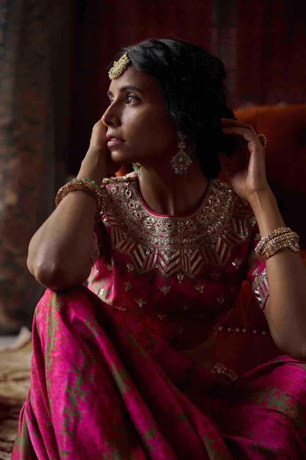 Cherry Red Silk Chanderi Lehenga Set