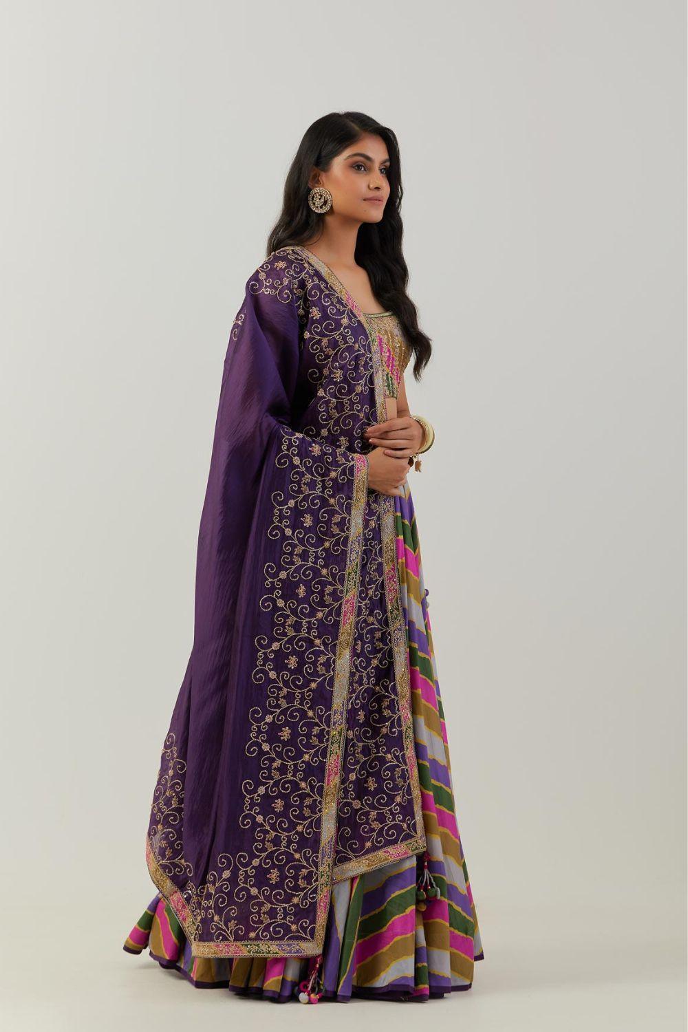 Grey & Purple Lehenga With Heavy Dupatta