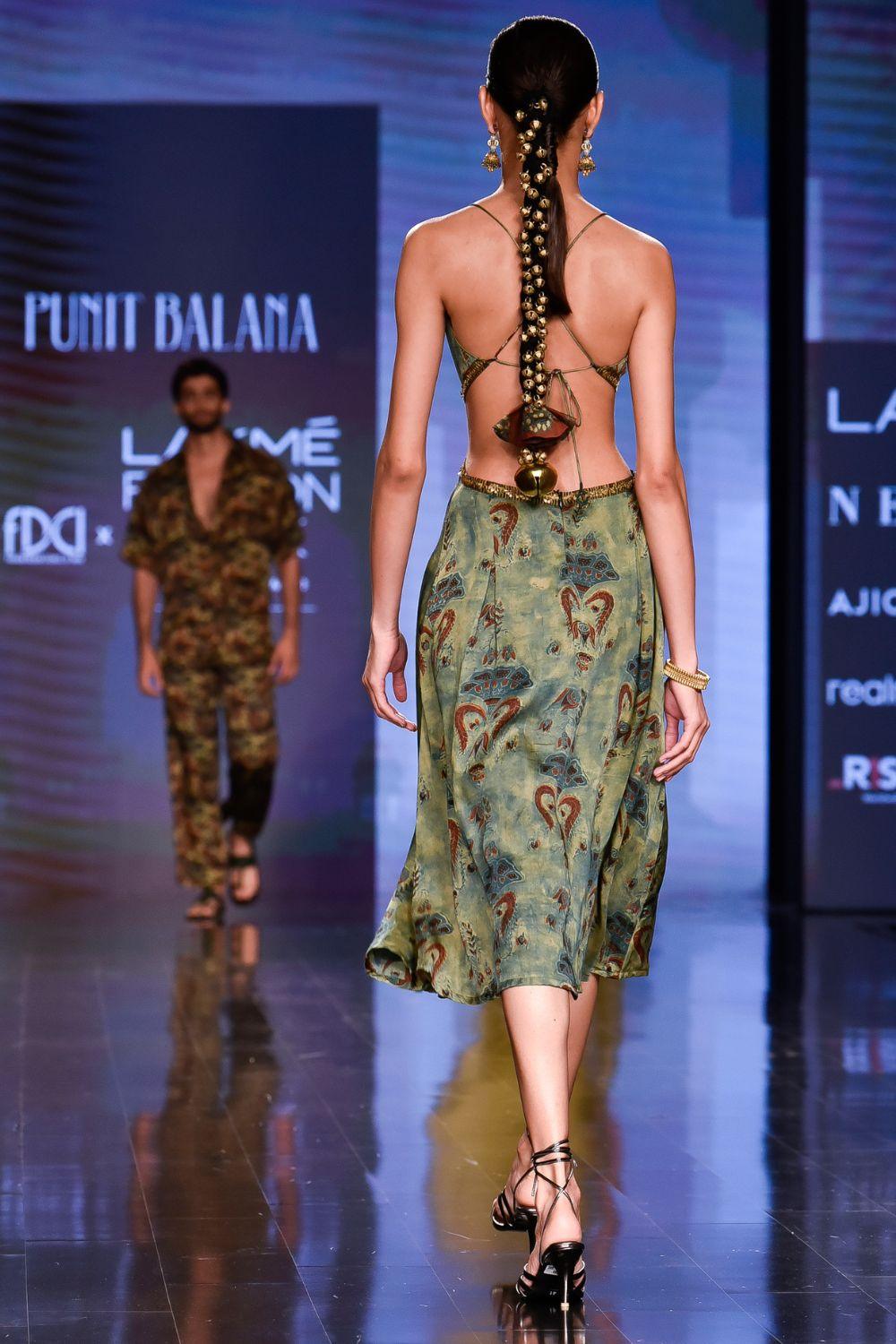 Dry Heena Green Printed Strappy Dress