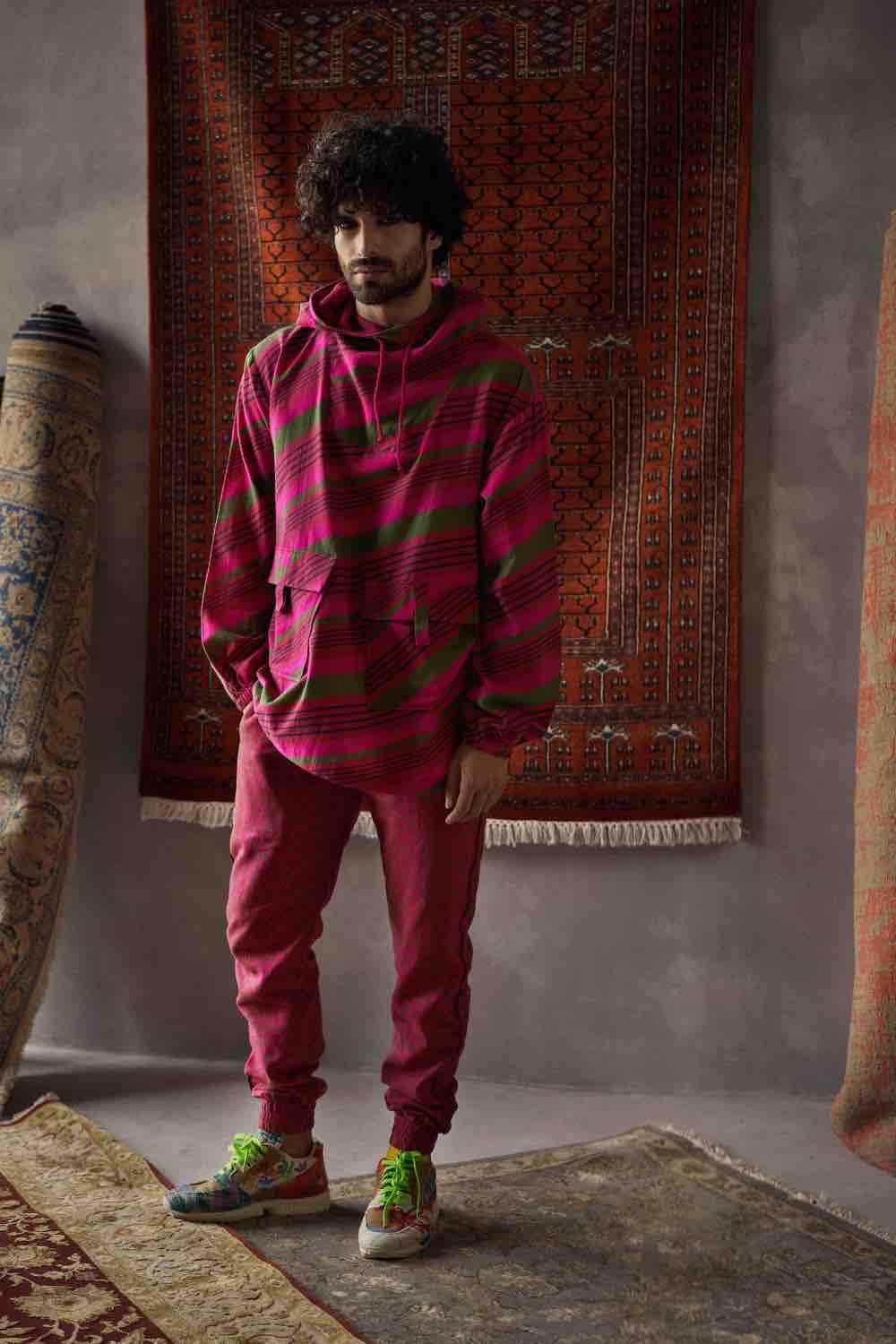 Oversized Sweatpants Green And Red Joggers Cherry Red Linen