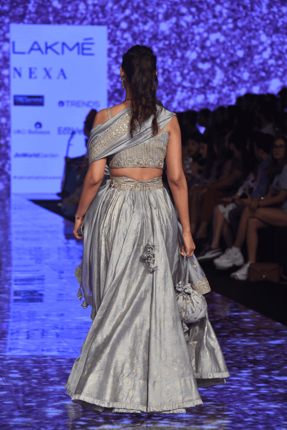 Grey Hand Work Blouse With Lehenga & Dupatta