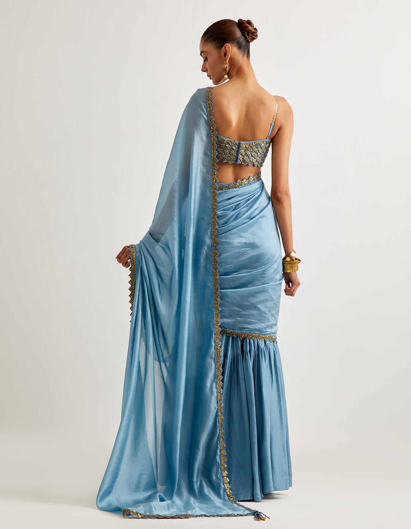 Mist Blue Gharara Saree Set