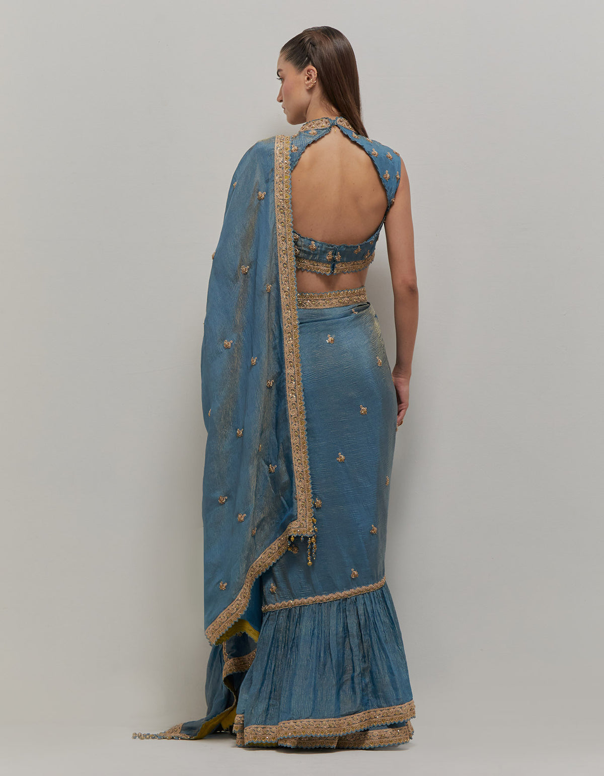 Mist Blue Ruffle Saree Set