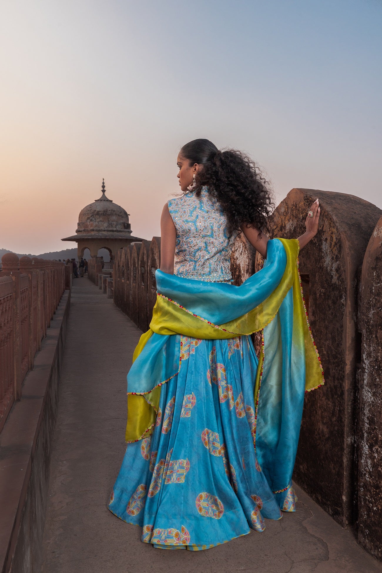 Mist blue Waistcoat Lehenga Set
