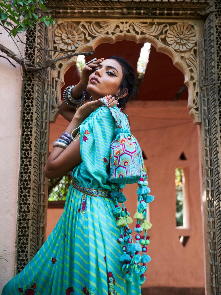 Turquoise Satin Silk Maxi Dress
