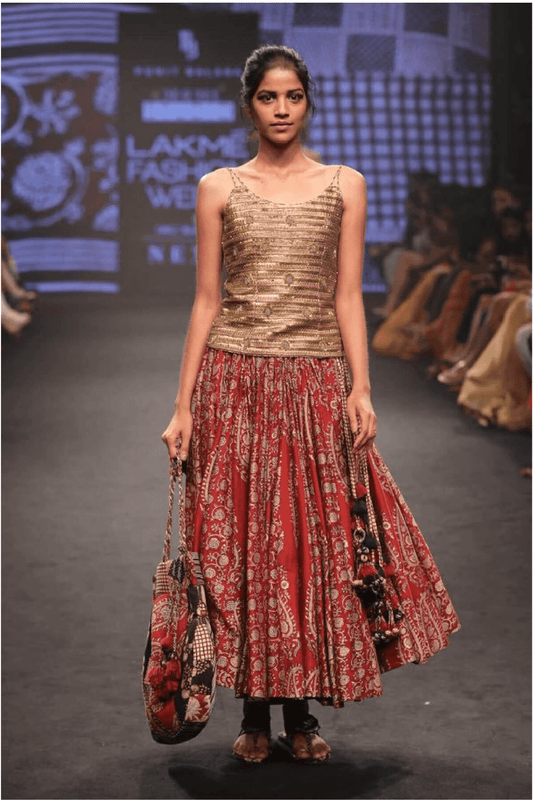Bagru Printed Skirt With Gold Top