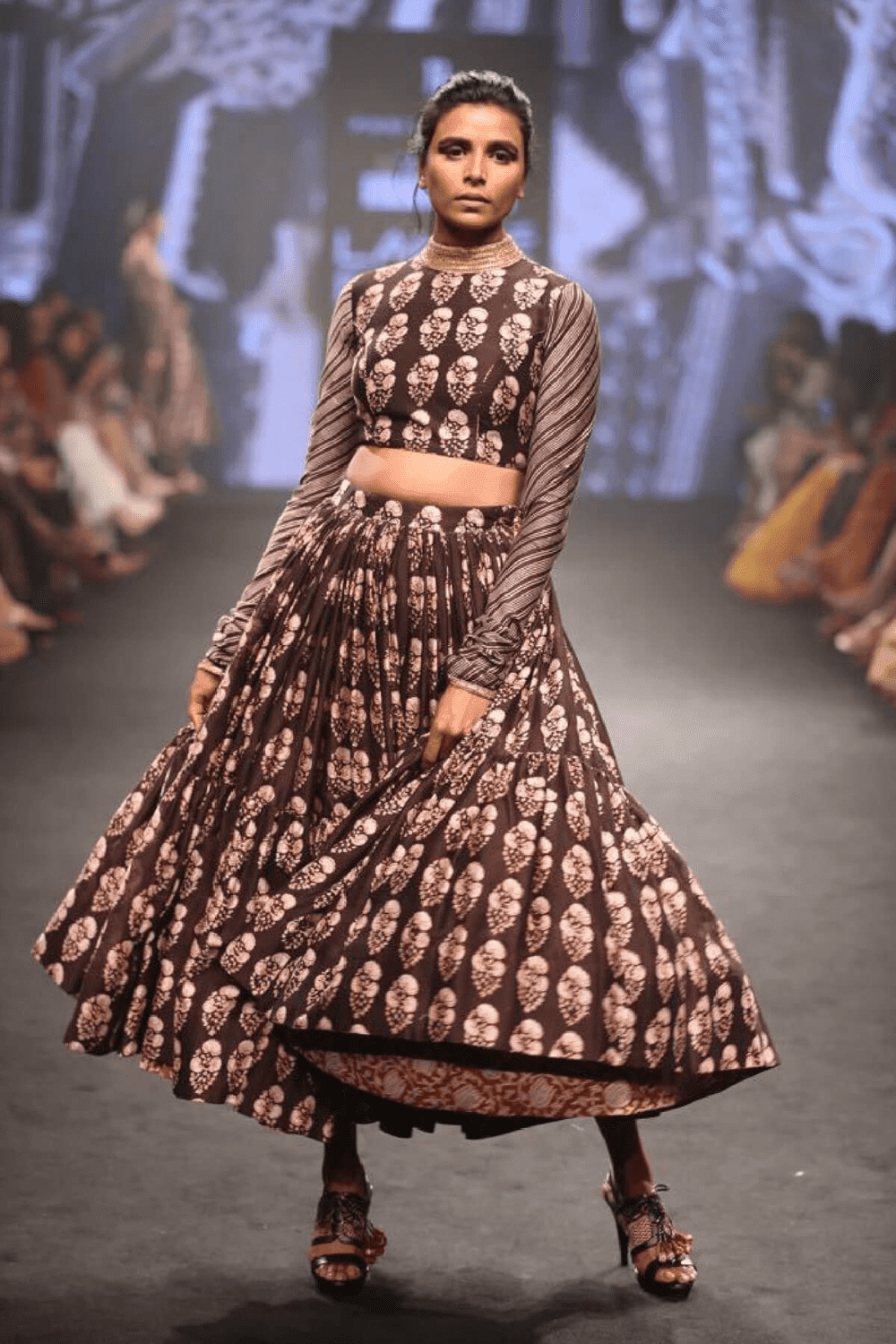 Printed Skirt With Full Sleeve Blouse