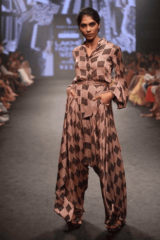 Printed Shirt With Cowl Pants