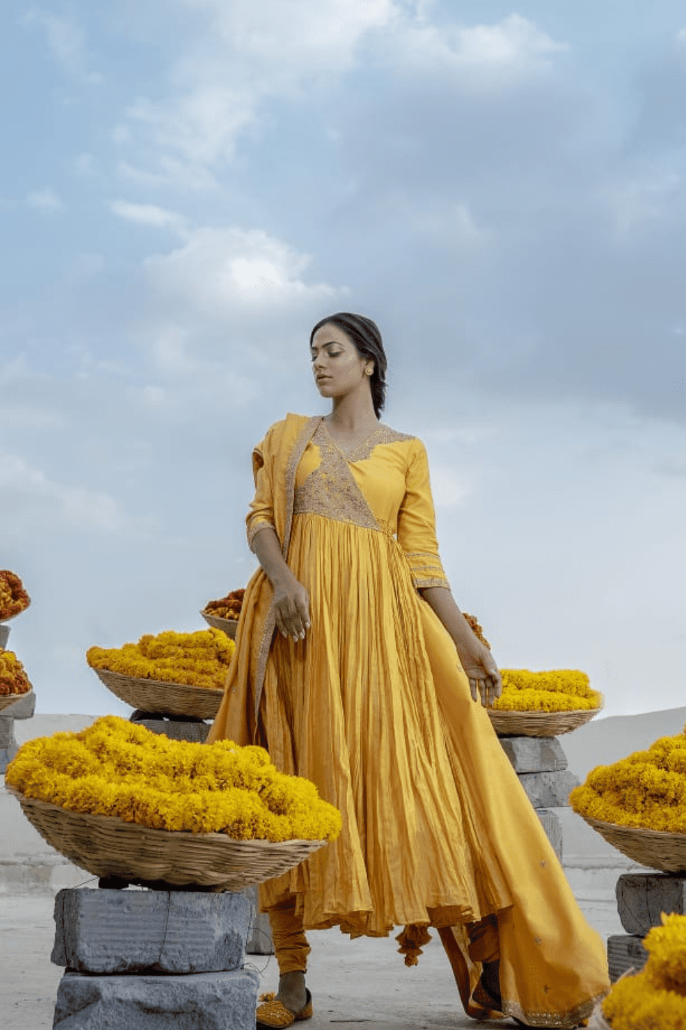 Mustard Marodi Work Angrakha With Churidar And Marodi Work Dupatta