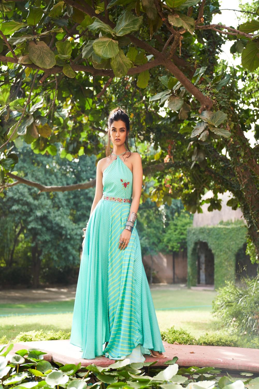 Turquoise Satin Silk Dress Punit Balana Turquoise Satin Silk Dress Punit Balana