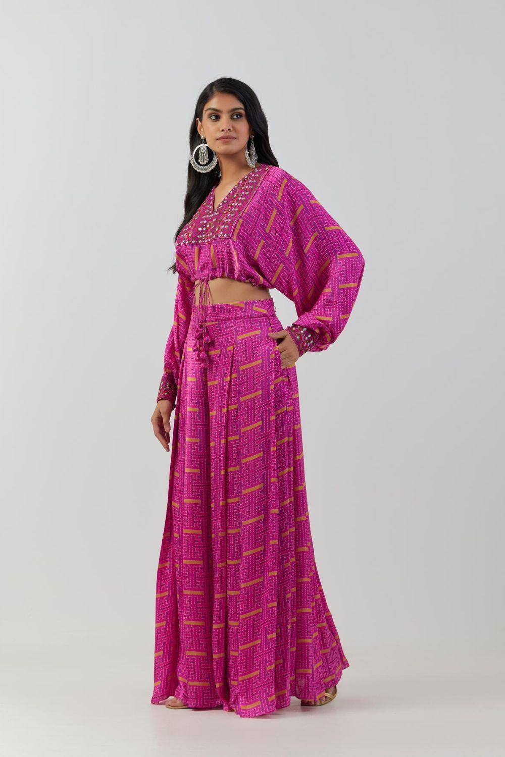 Hot Pink Loose Top With Skirt Set