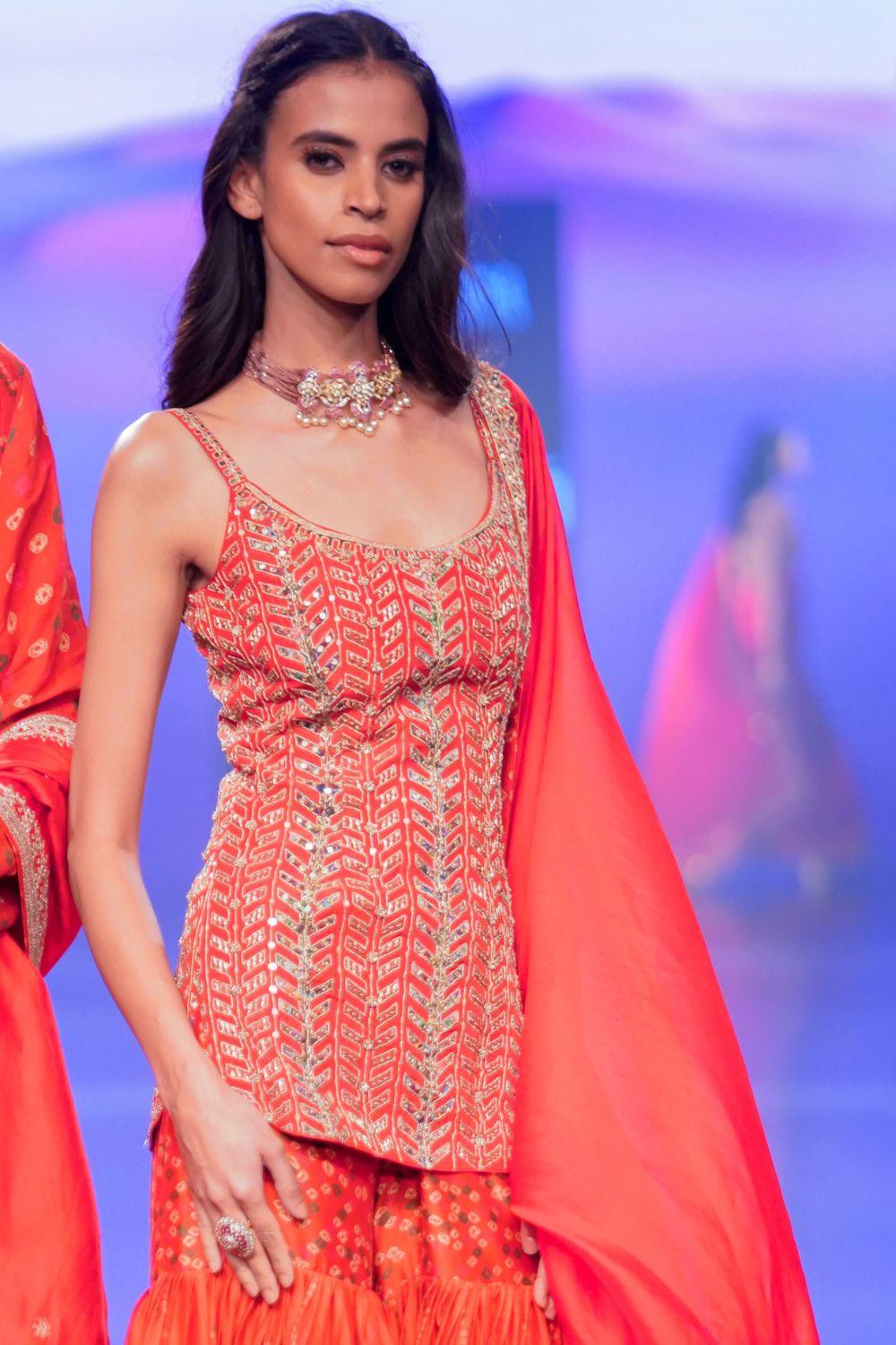 Surkh laal Short Kurti and Gharara Set