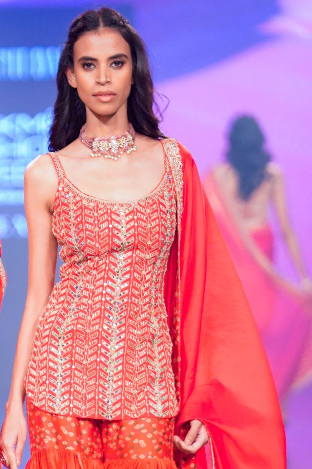 Surkh laal Short Kurti and Gharara Set