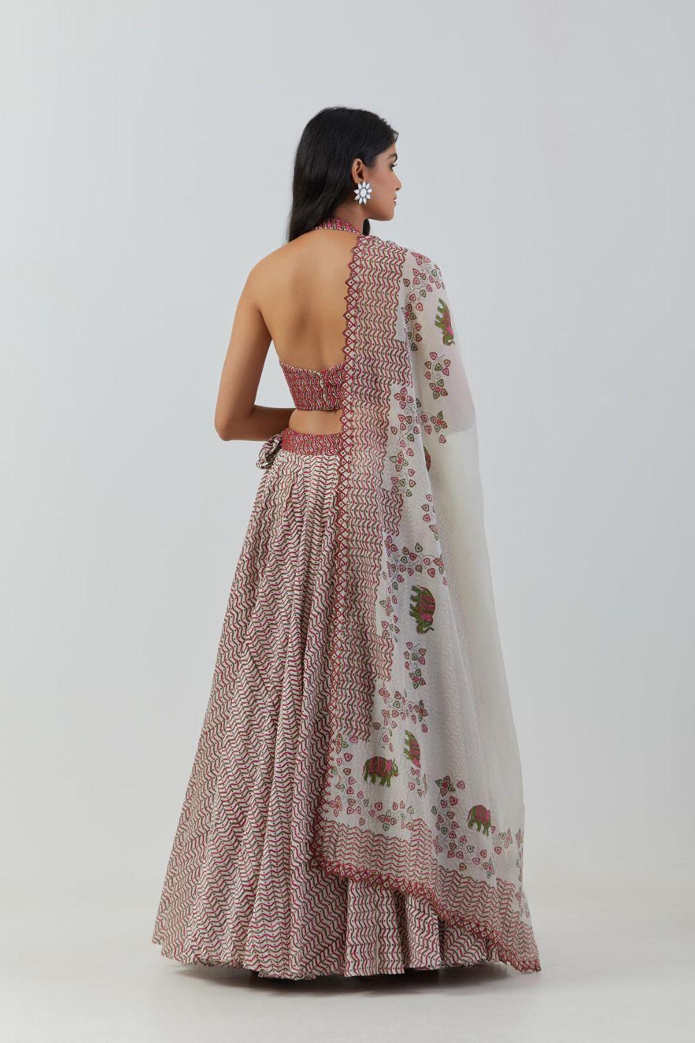 Ivory Printed Lehenga With Blouse & Dupatta