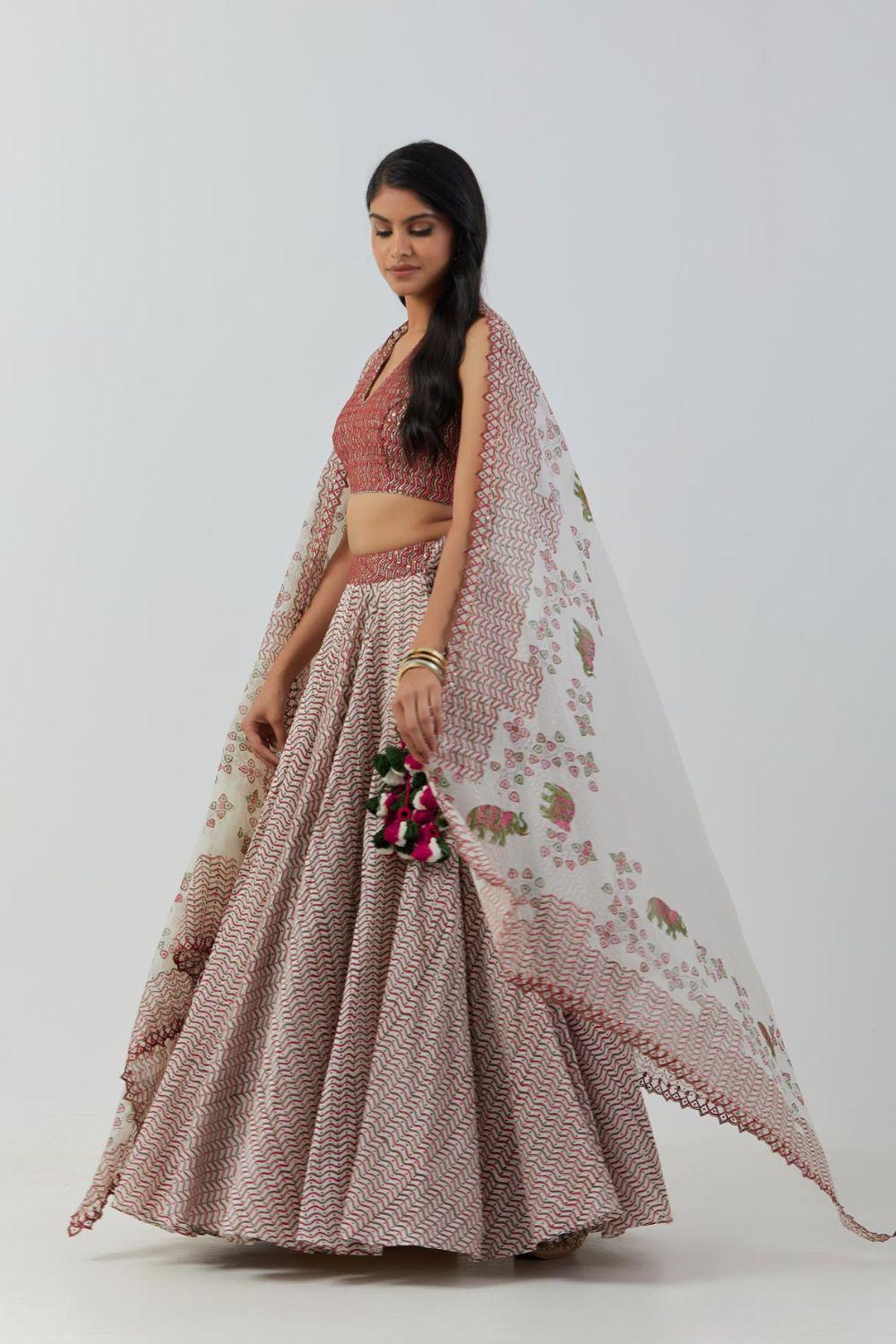 Ivory Printed Lehenga With Blouse & Dupatta