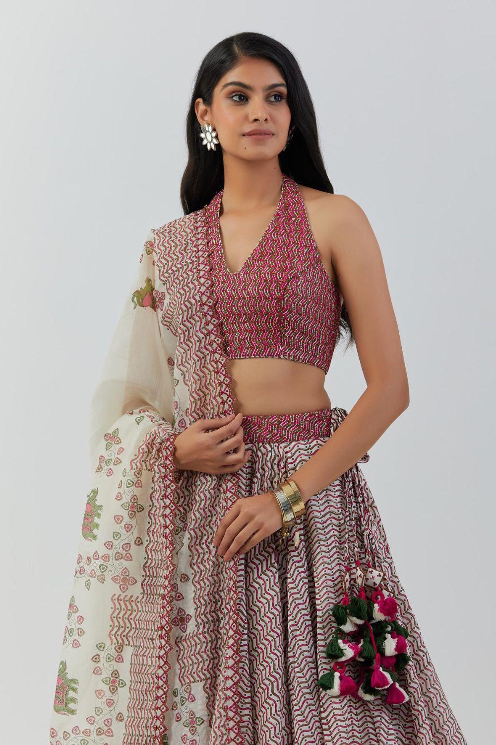 Ivory Printed Lehenga With Blouse & Dupatta