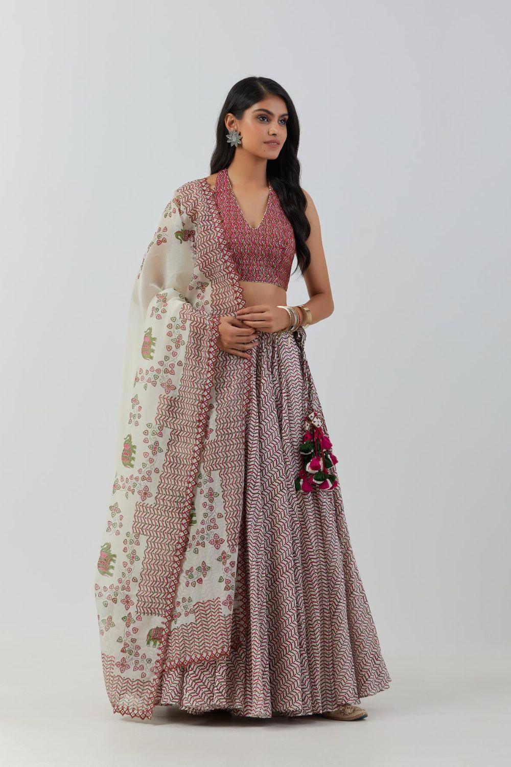 Ivory Printed Lehenga With Blouse & Dupatta