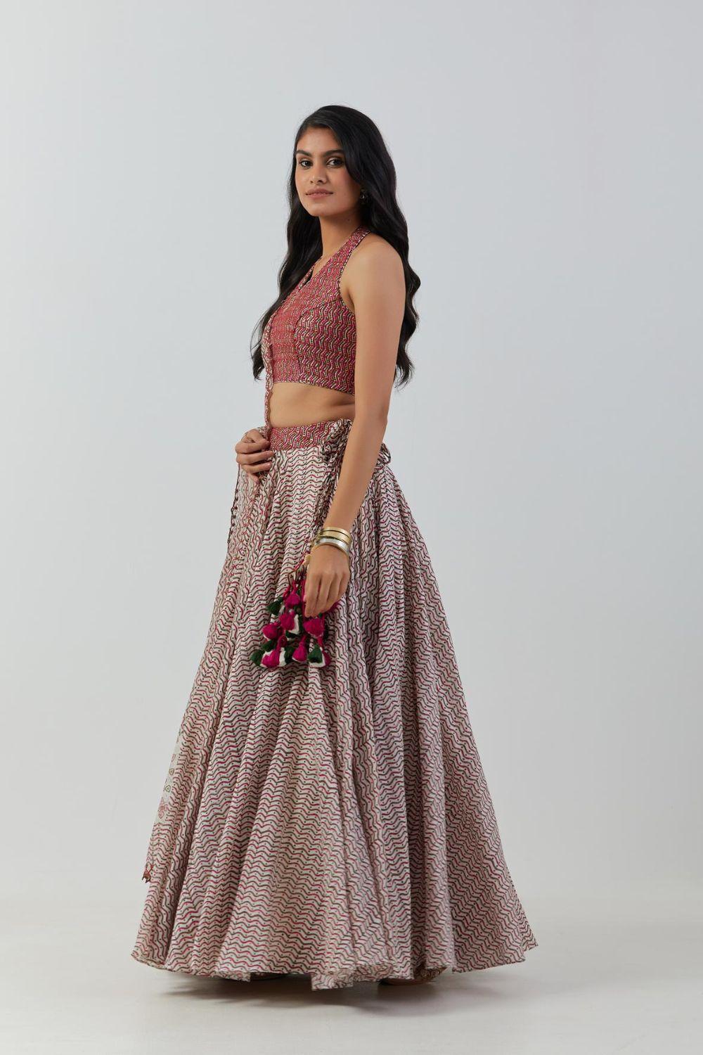 Ivory Printed Lehenga With Blouse & Dupatta