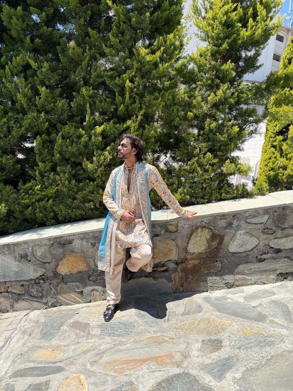 Ivory Printed Mens Kurta Set