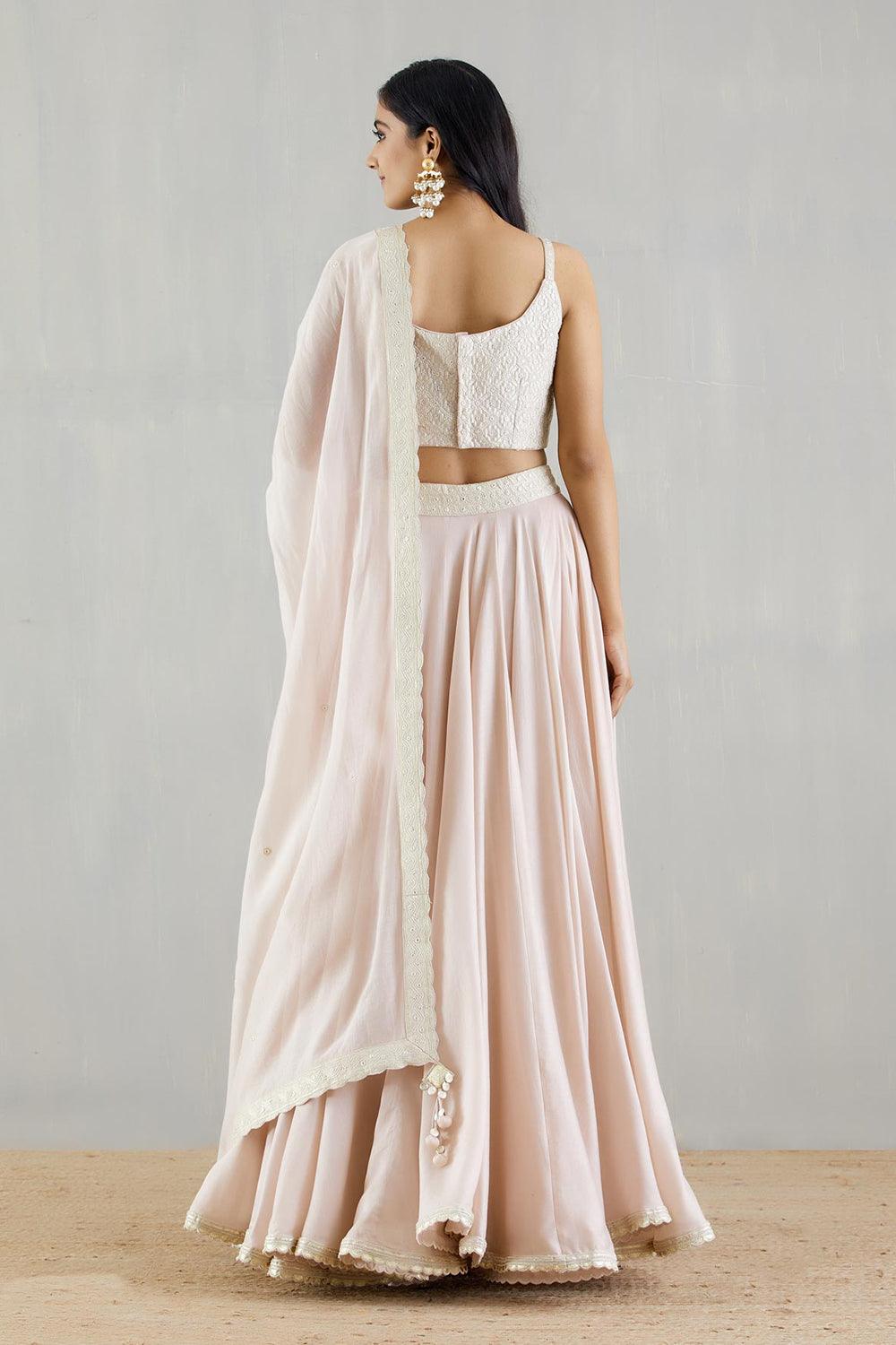 Blush Pink Chanderi Silk Lehenga With Blouse And Oganza Silk Dupatta