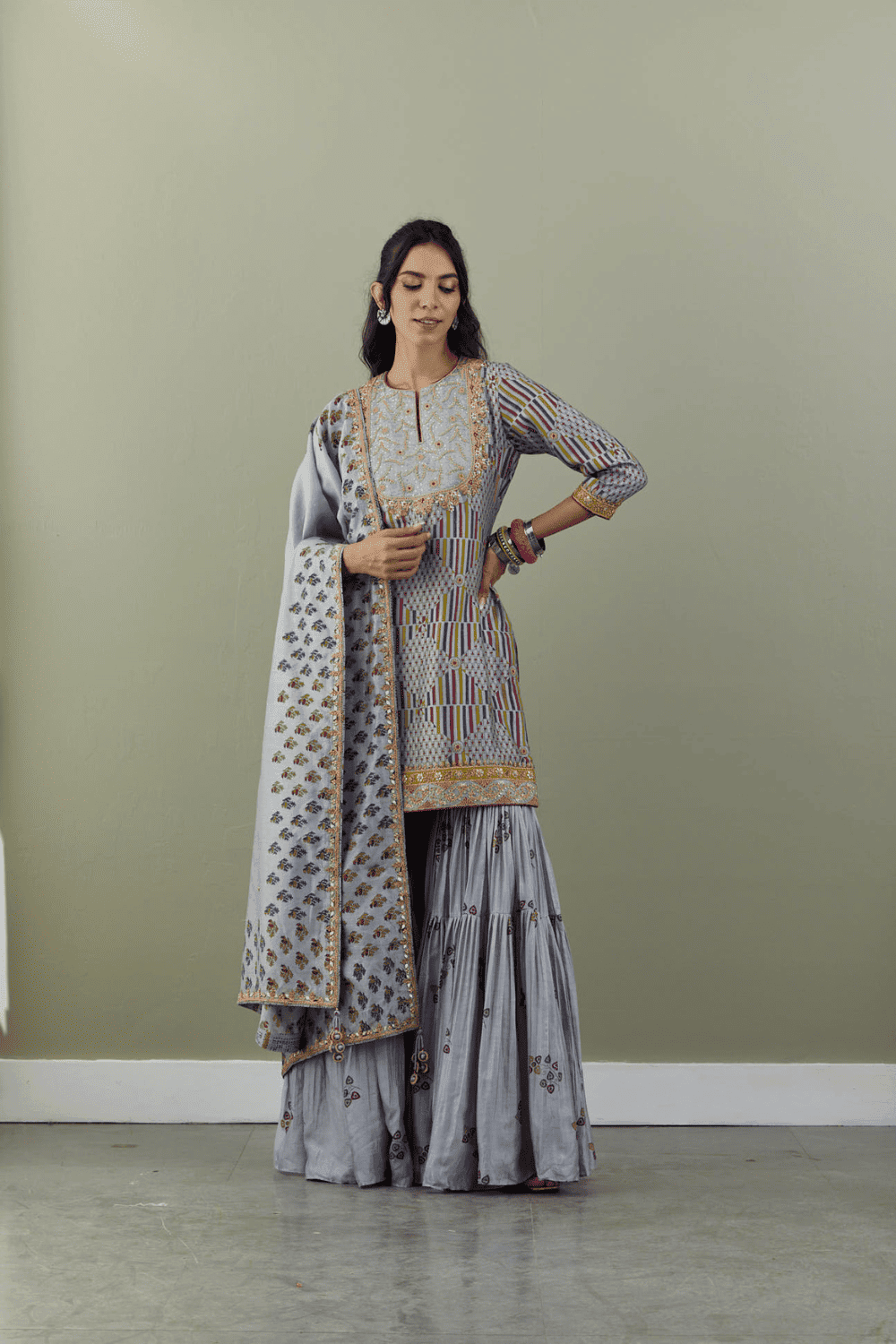 Grey Gharara Set