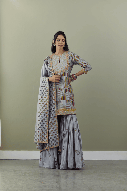Grey Gharara Set