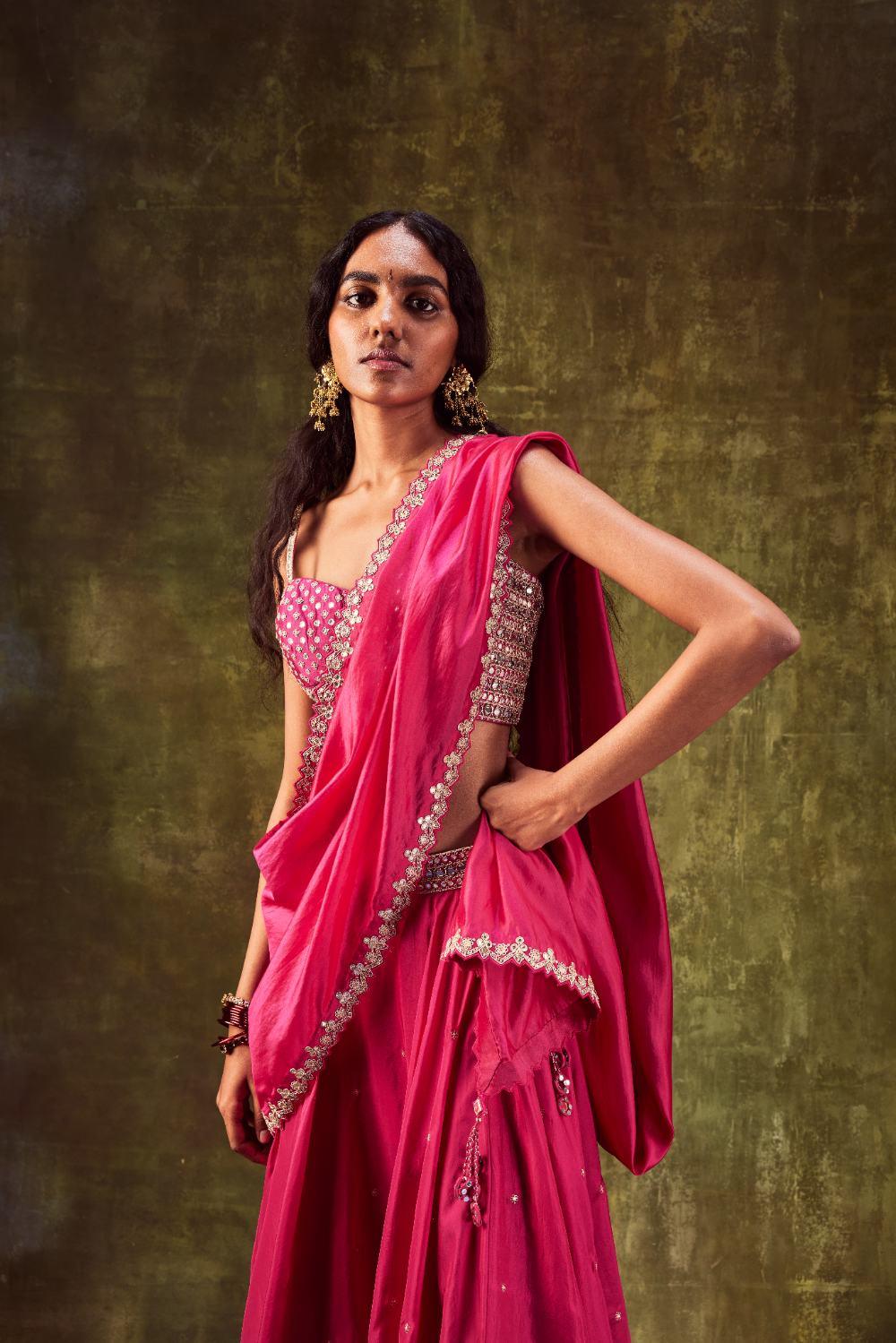 Rani Pink Sharara Paired With Bralette Set