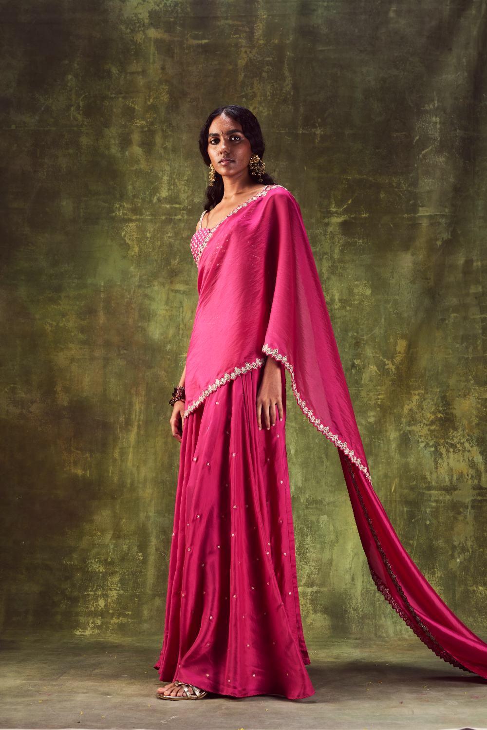 Rani Pink Sharara Paired With Bralette Set