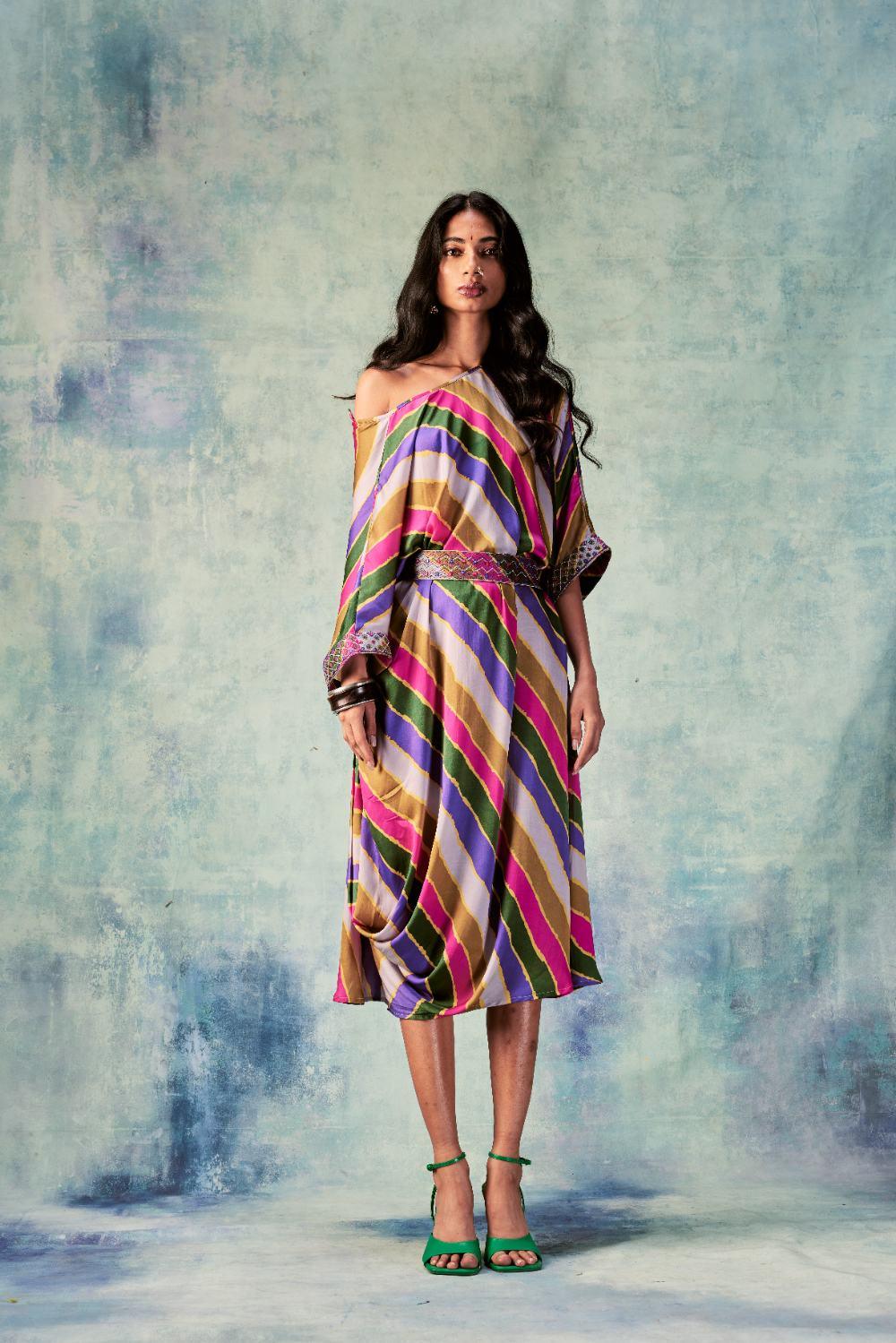 Stripes Printed Dress Paired With Belt