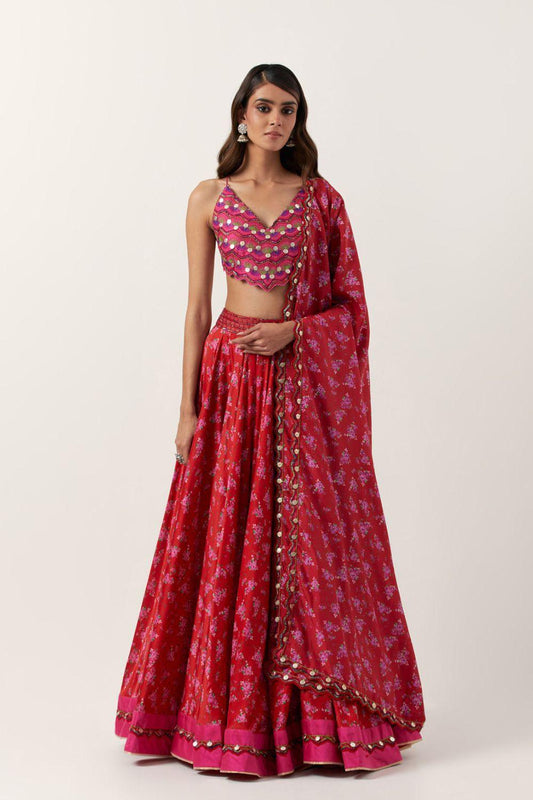 Surkh Laal Floral Lehenga  Set