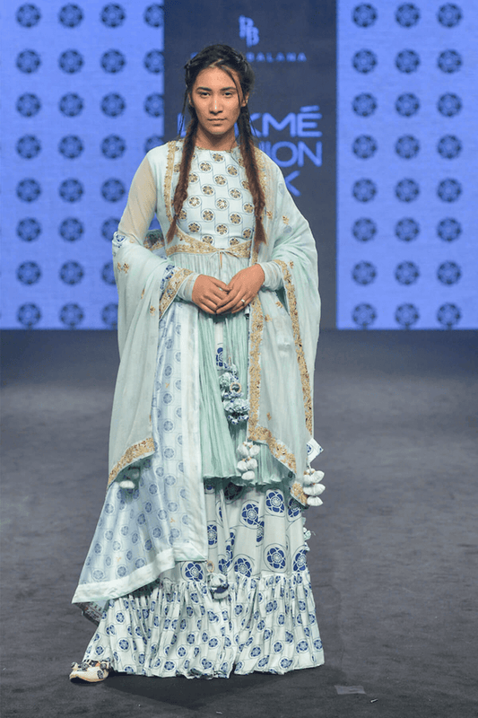 Printed Hand Embroidered Anarkali With Gharara & Dupatta