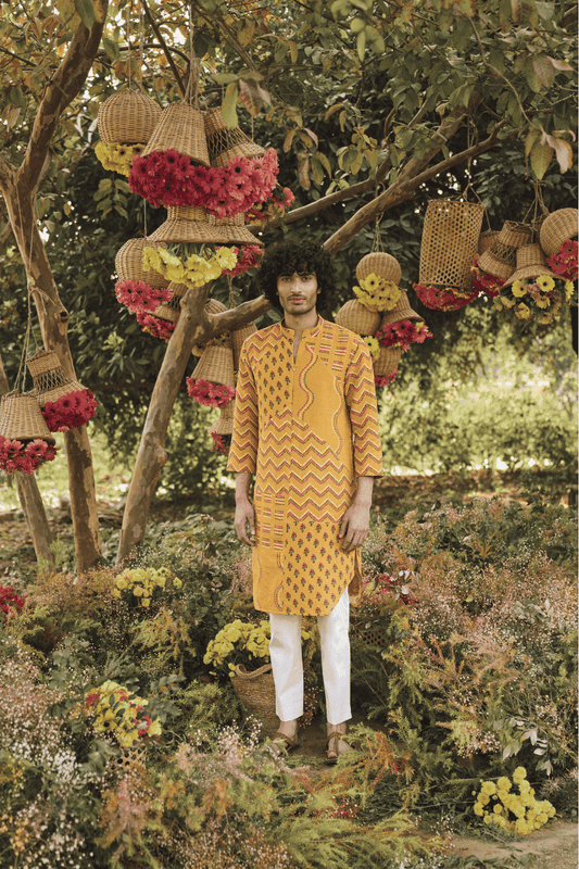 Mustard Printed Kurta Set