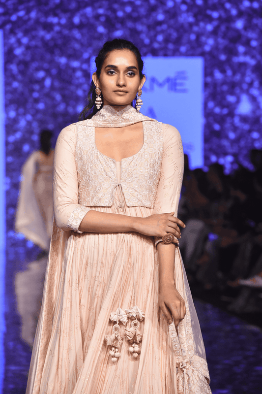 Pink Resham Work Anarkali With Fully Embroidered Jacket & Dupatta