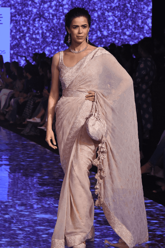 Chiffon Resham Work Saree With Blouse & Belt