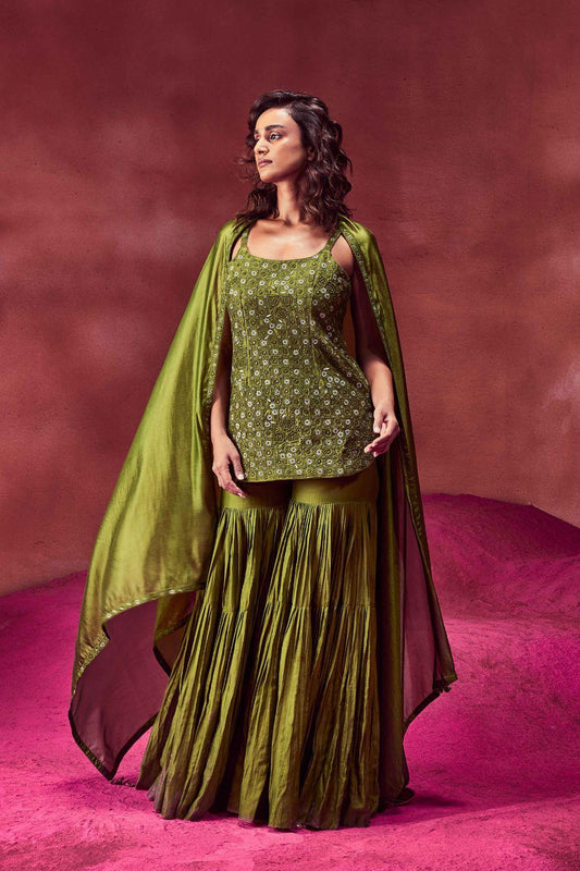 Olive Green Kurti With Gharara Set