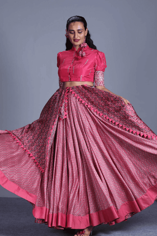 Printed Crop Shirt Top With Skirt And Dupatta
