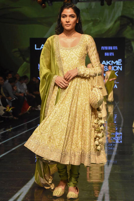 Henna Green Printed Anarkali With Dupatta