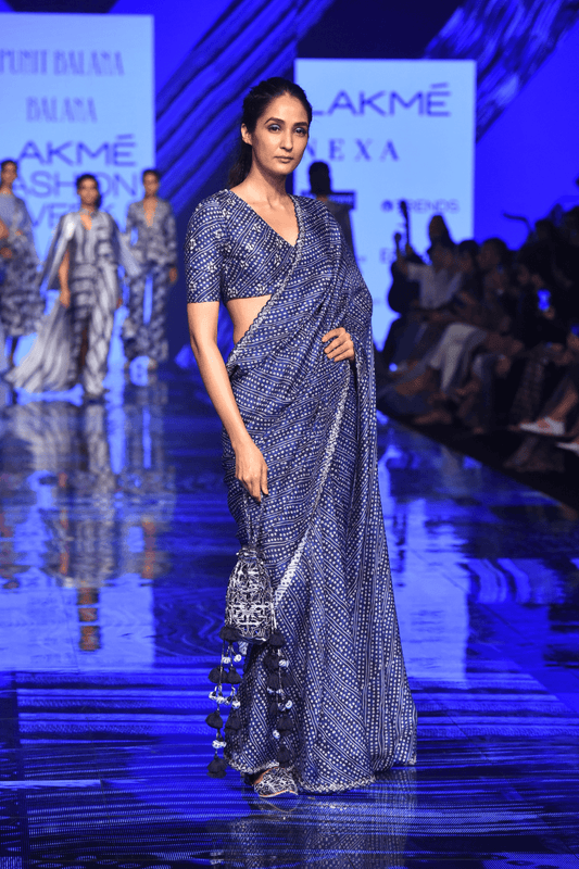 Classic V Neck Blouse With Cutwork Saree