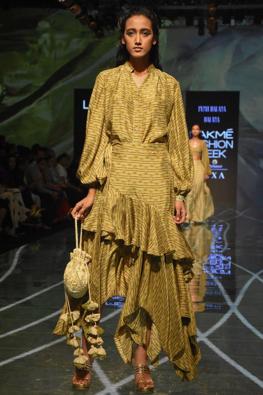 Henna Green Bandhani Shirt With Skirt