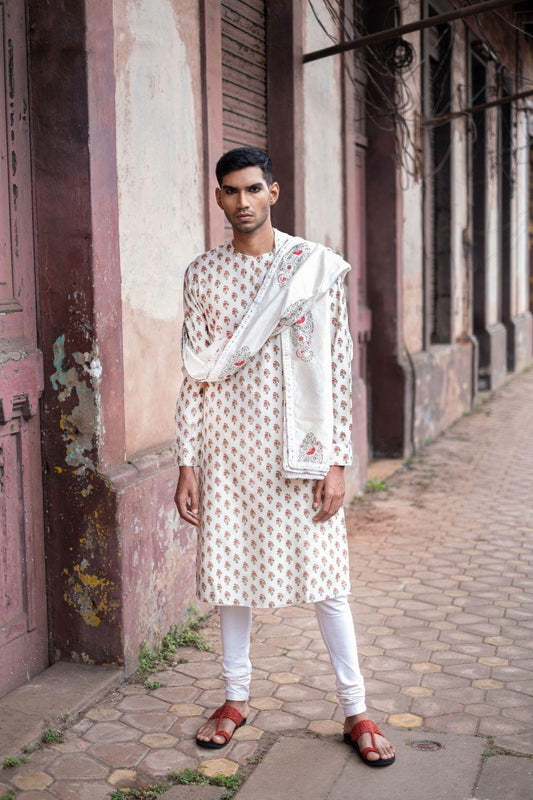 White  Kurta With Churidar And Stole