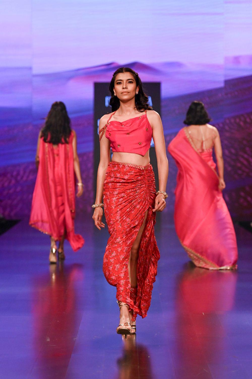 Surkh Laal Floral Draped Skirt and  Top