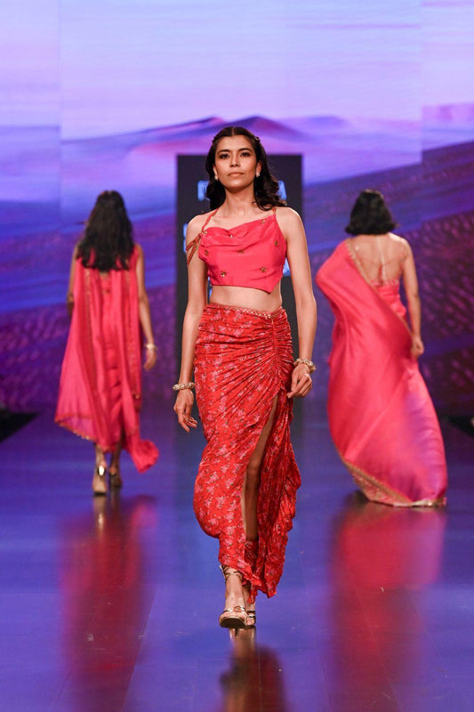 Surkh Laal Floral Draped Skirt and  Top