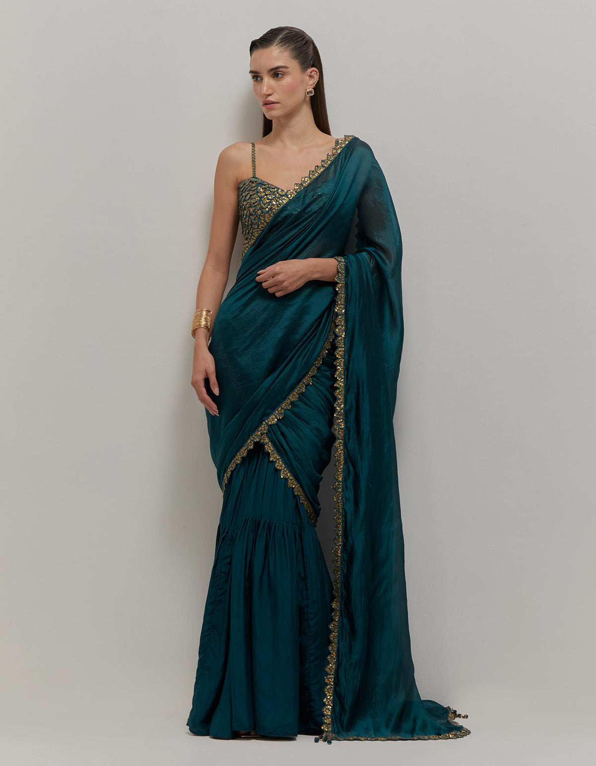 Teal Blue Gharara Saree Set