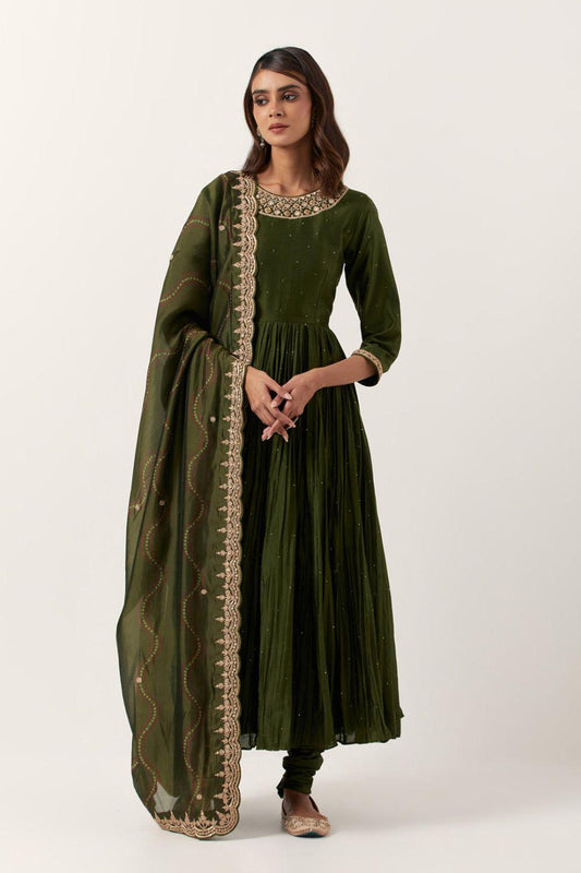 Pickle Green Classic Anarkali  Set