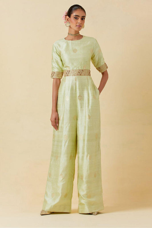 Mint Banarasi Silk Jumpsuit