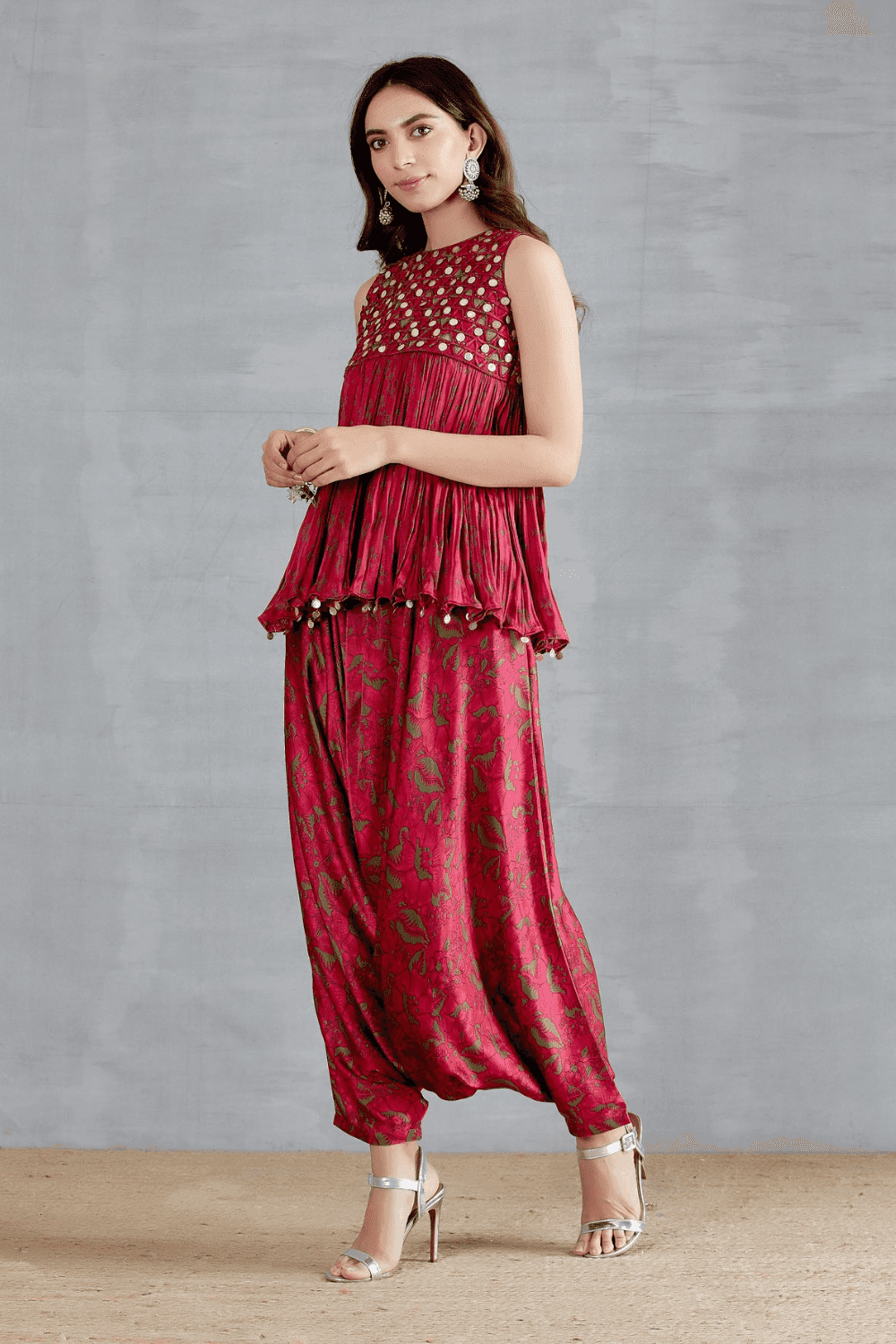 Resham Coin Yoke Peplum With Dhoti Pant
