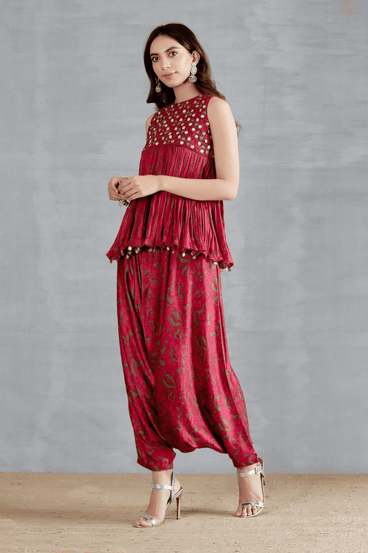 Resham Coin Yoke Peplum With Dhoti Pant