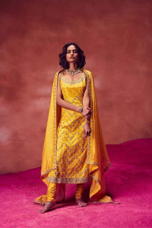 Yellow Strappy Kurti Set